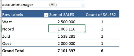 Report filter pivot table
